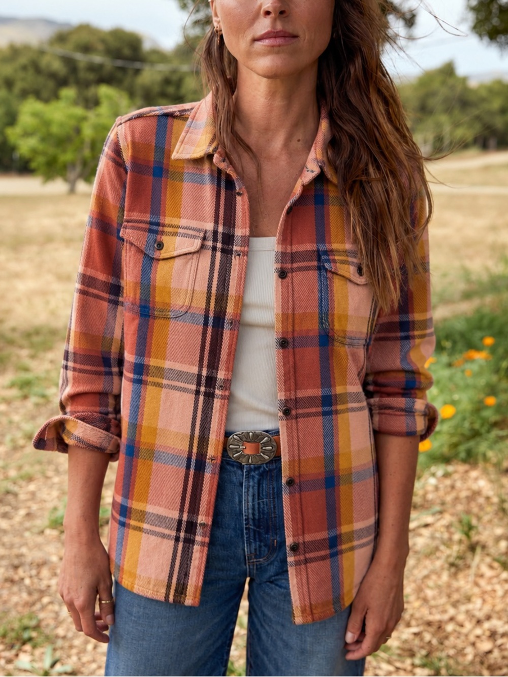 Outerknown Plaid Striped Organic Cotton Blanket Shirt